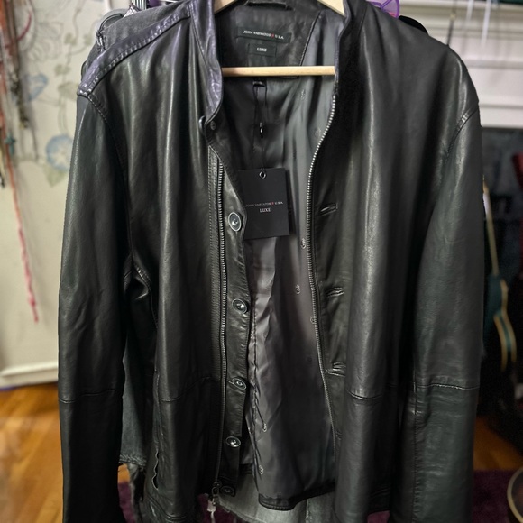 John Varvatos USA luxe black leather jacket size L - Picture 3 of 7